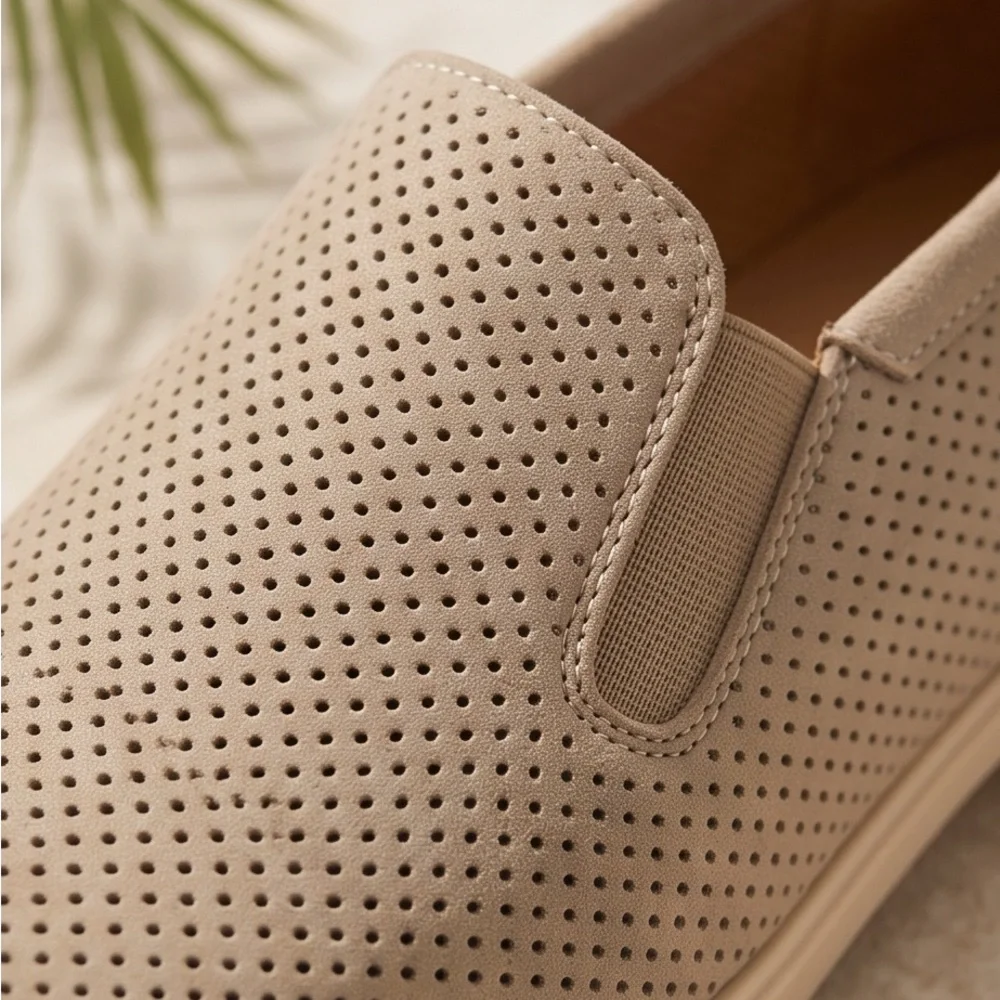 Alberto Ciccioli Men's Slip-On Perforated Comfort Beige Suede Loafers - Taupe